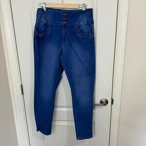At Seven High Rise 3 Button Skinny Straight Blue Denim Jeans Women’s Size 16
